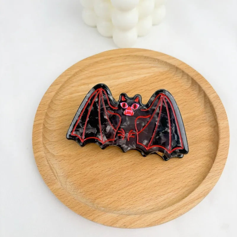 Halloween bat hair clip with acetic acid construction and handcrafted bat decoration