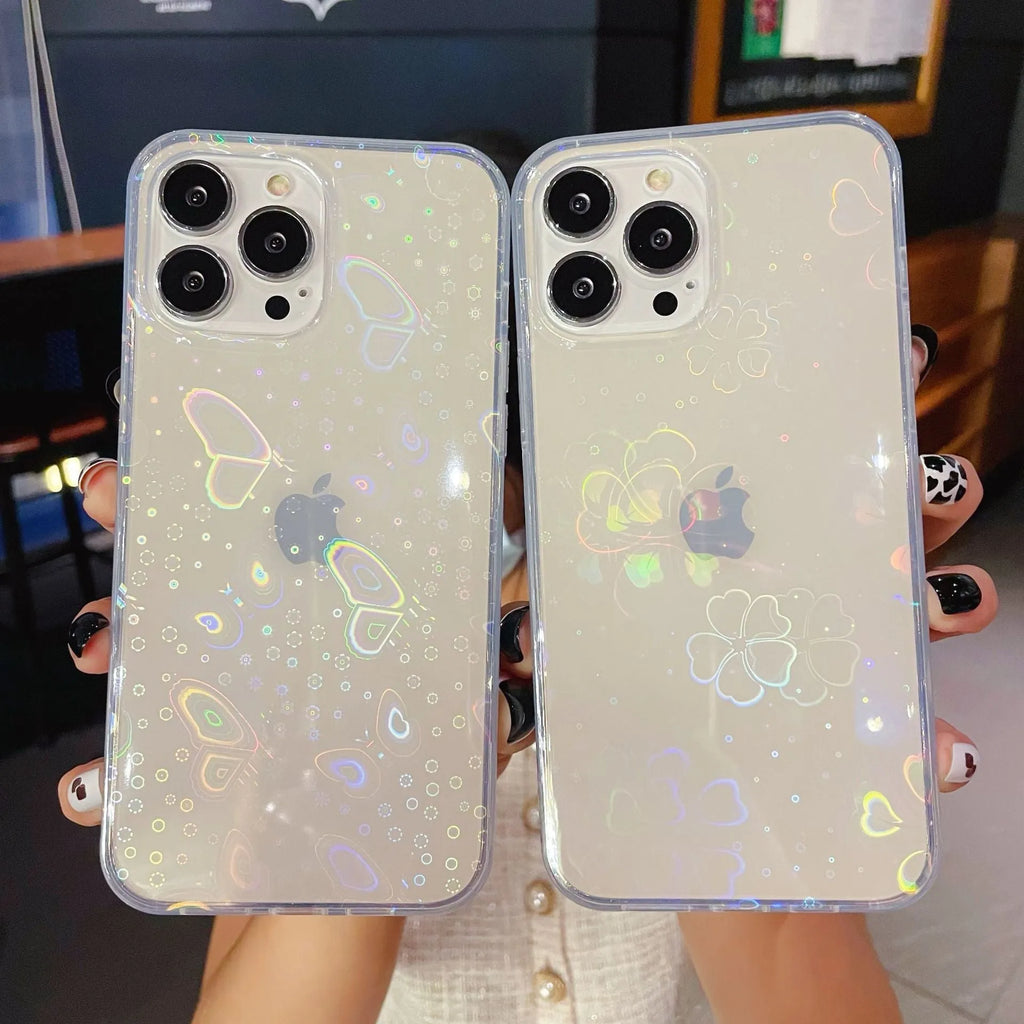 Laser gradient phone case with aurora effect for iPhone 13 in butterfly colour option