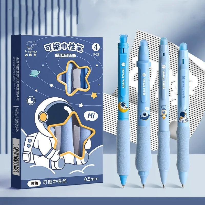 Erasable cartoon press gel pen with retractable 0.5mm tip in various designs