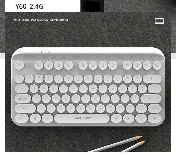 Mini 2.4G Punk Wireless Keyboard with 75 keys in compact retro design, white colour