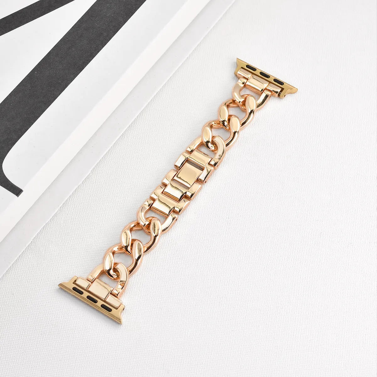 Denim chain metal watch strap for Apple Watch in silver, black, gold, rose gold, or Starlight colour.