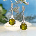 Olive green topaz drop earrings with water drop shape and retro style design