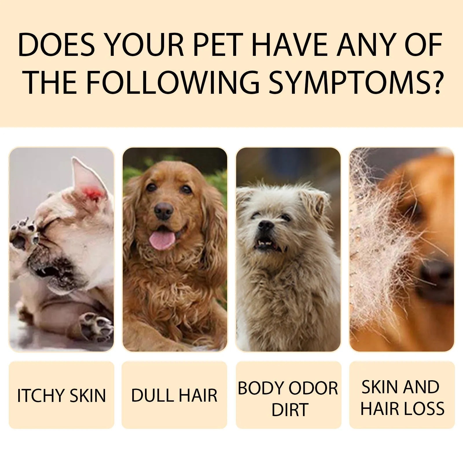 Bottle of mild pet shampoo for cats and dogs to soften fur and reduce knots.