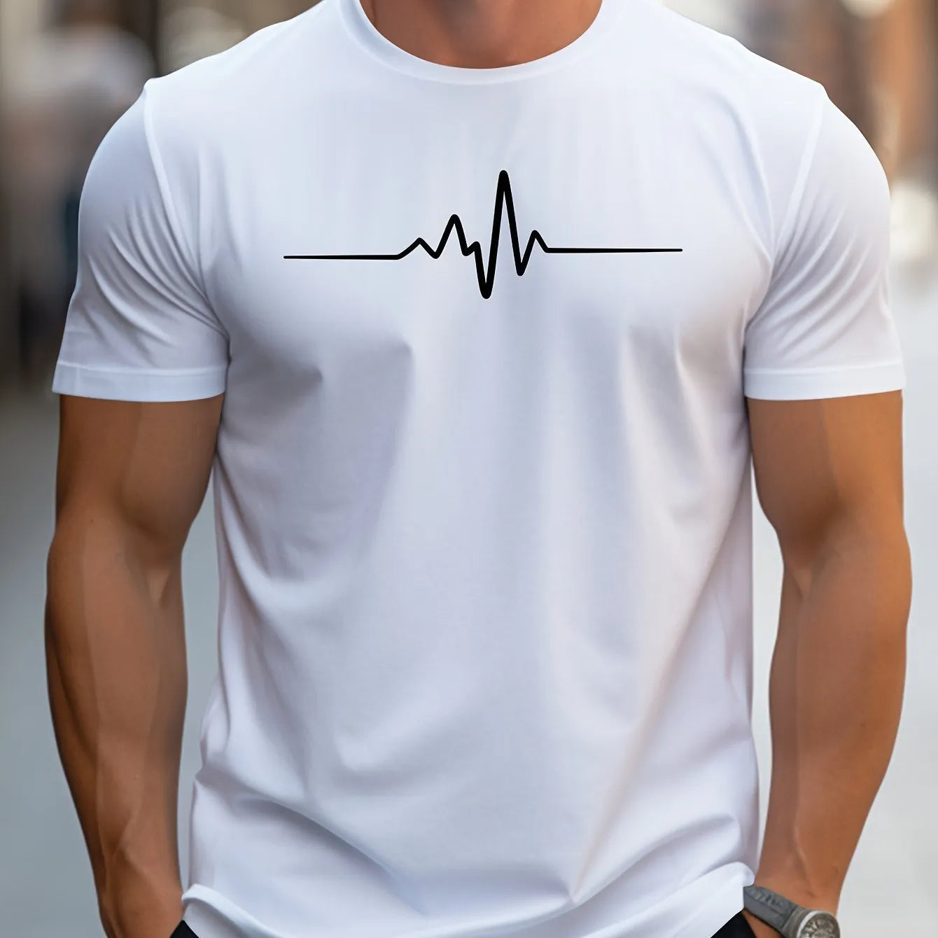 Men's 3D pattern t-shirt with loose fit and short sleeves in polyester blend fabric