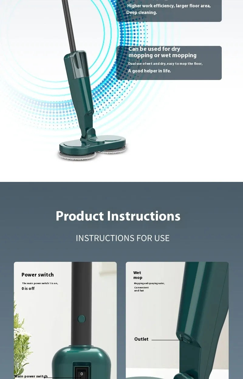 Wireless robotic floor cleaner with sweeping and mopping functions in S5 Green colour with USB charging cable