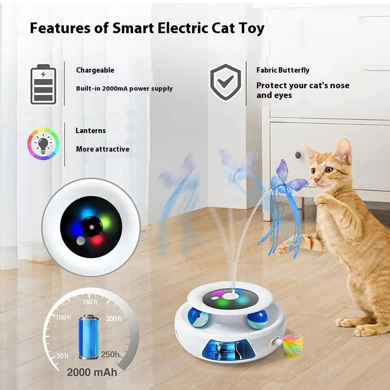 Plastic electric turntable cat toy for self-hi indoor play, shown in a colour option such as pink or white