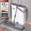 Flat floor mop with squeeze separation bucket, steel lengthening bar, and two raw cloths in 33cm or 40cm width