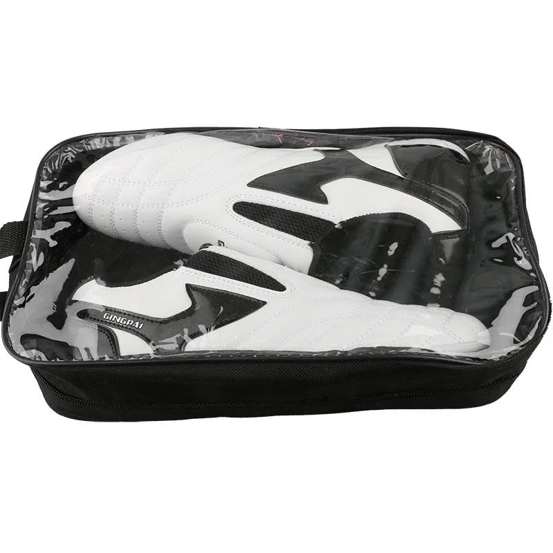 Black and white children's martial arts shoes with soft-bottom design for Sanda and taekwondo training
