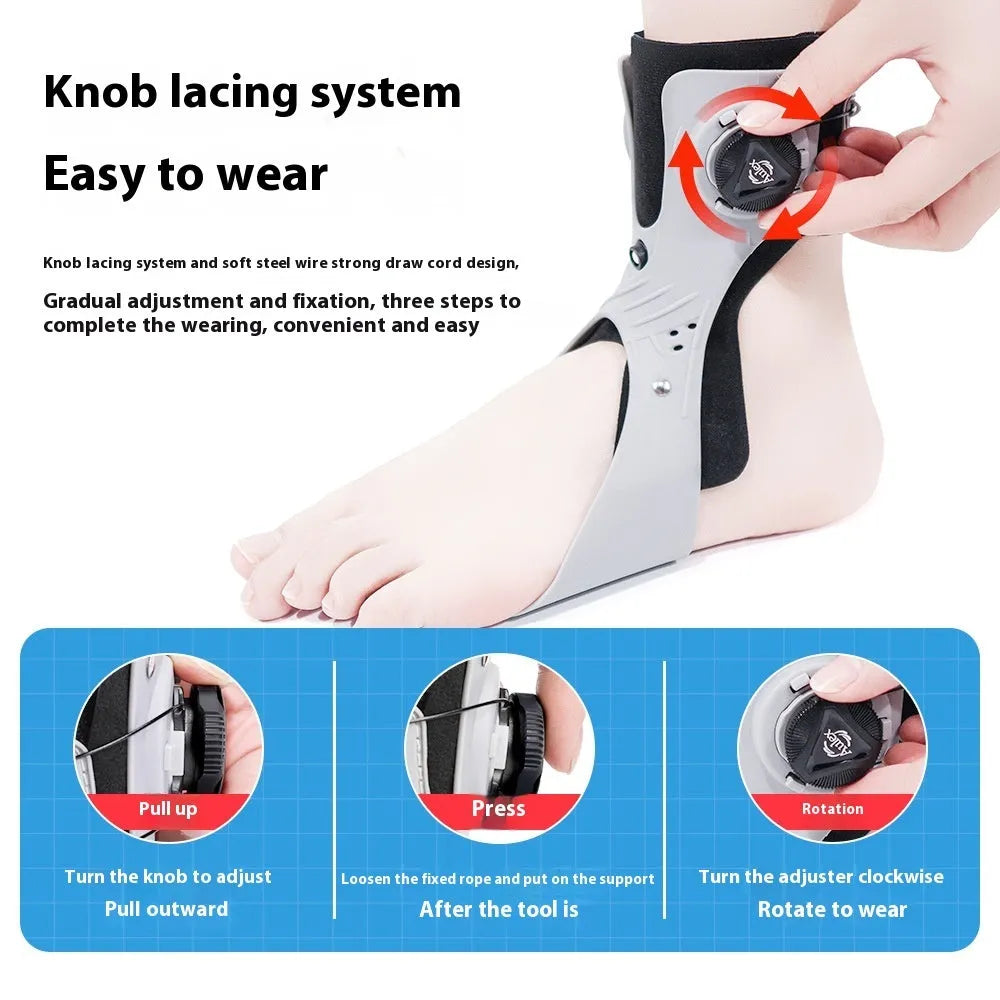 Grey ankle brace with airbag button support mechanism for ankle fixation and protection