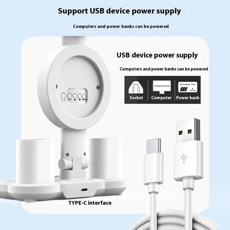 LED student rechargeable desk lamp with clock and fan option, USB powered, modern design