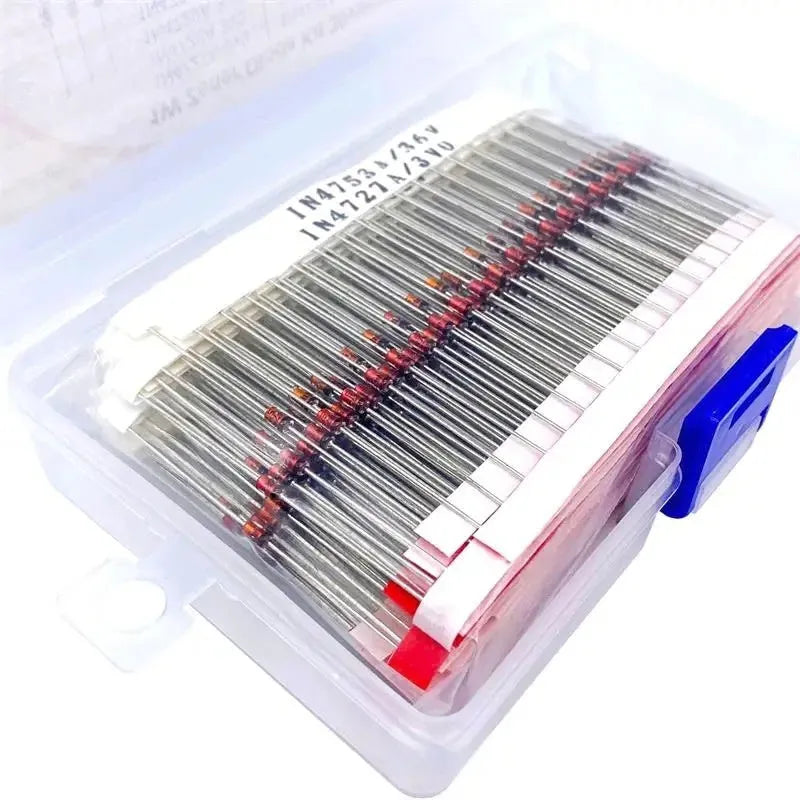 A 1W power rated zener diode with 50V breakdown voltage in boxed packaging.