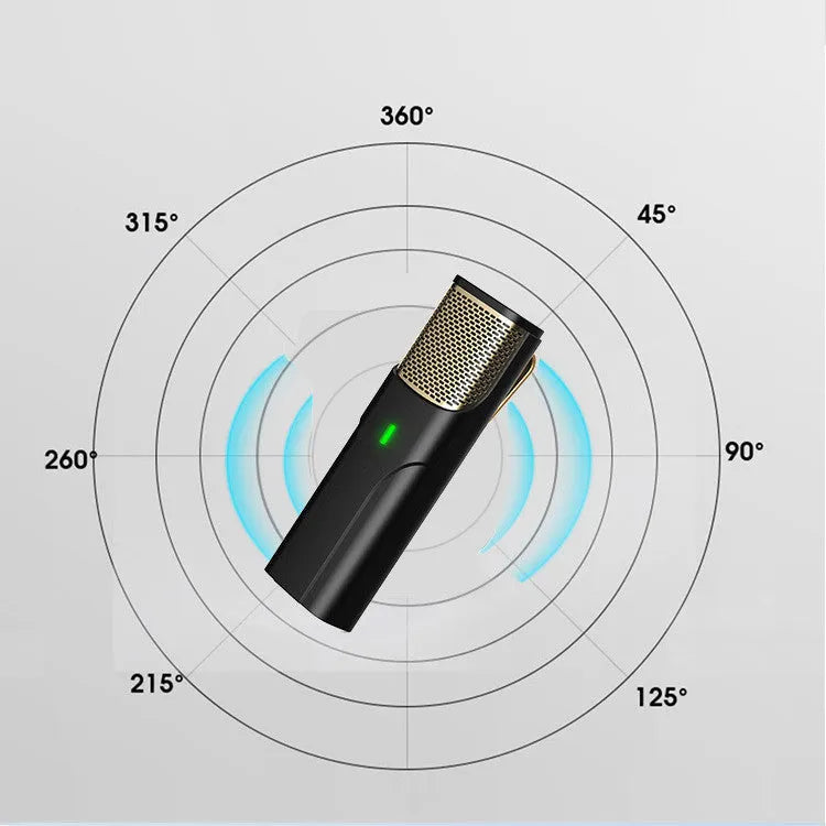 Black wireless lavalier microphone with compact plastic and metal housing for mobile recording