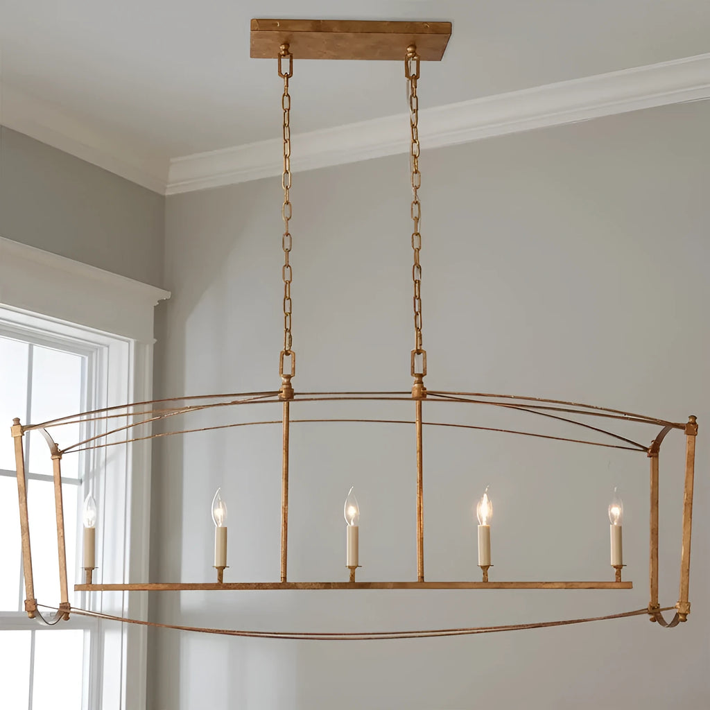 Simple Villa four-head droplight ceiling chandelier in black iron or gold foil finish, 35cm wide.