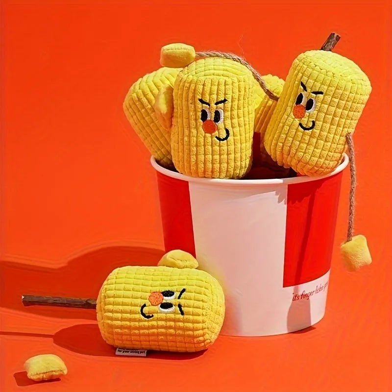 Polio wood corn cob shaped cat toy with catnip for dental cleaning, shown in Boxer and Coach designs.