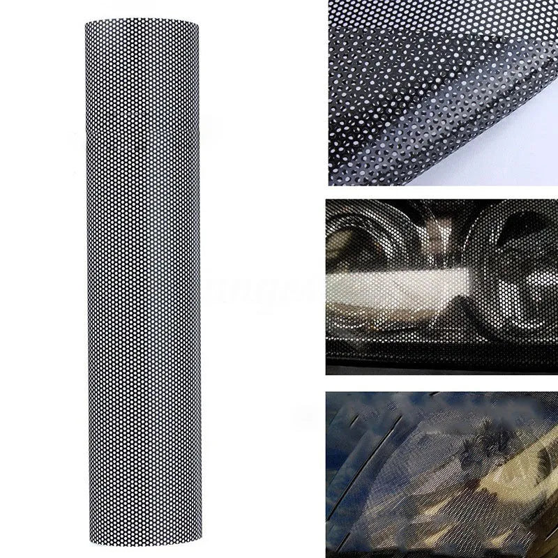 Sheet of perforated plastic colour changing film for car windows, 30 cm wide.