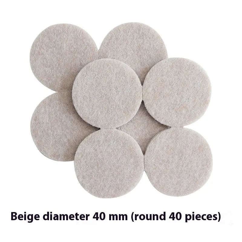 Beige plastic furniture protection pads in five sizes including round and square options