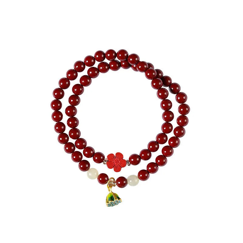Purple gold sand double circle women's bracelet with 6mm hand-woven beads and lotus seedpod retro design