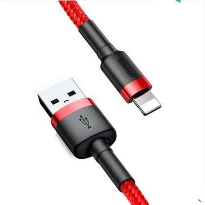 Red and black Apple compatible USB Lightning charging cable for iPhone models