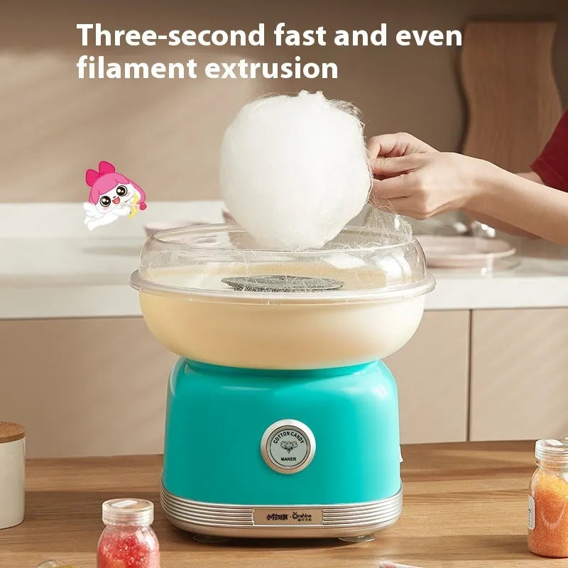Pink children's household electric mini cotton candy making machine with stainless steel bowl and UK plug