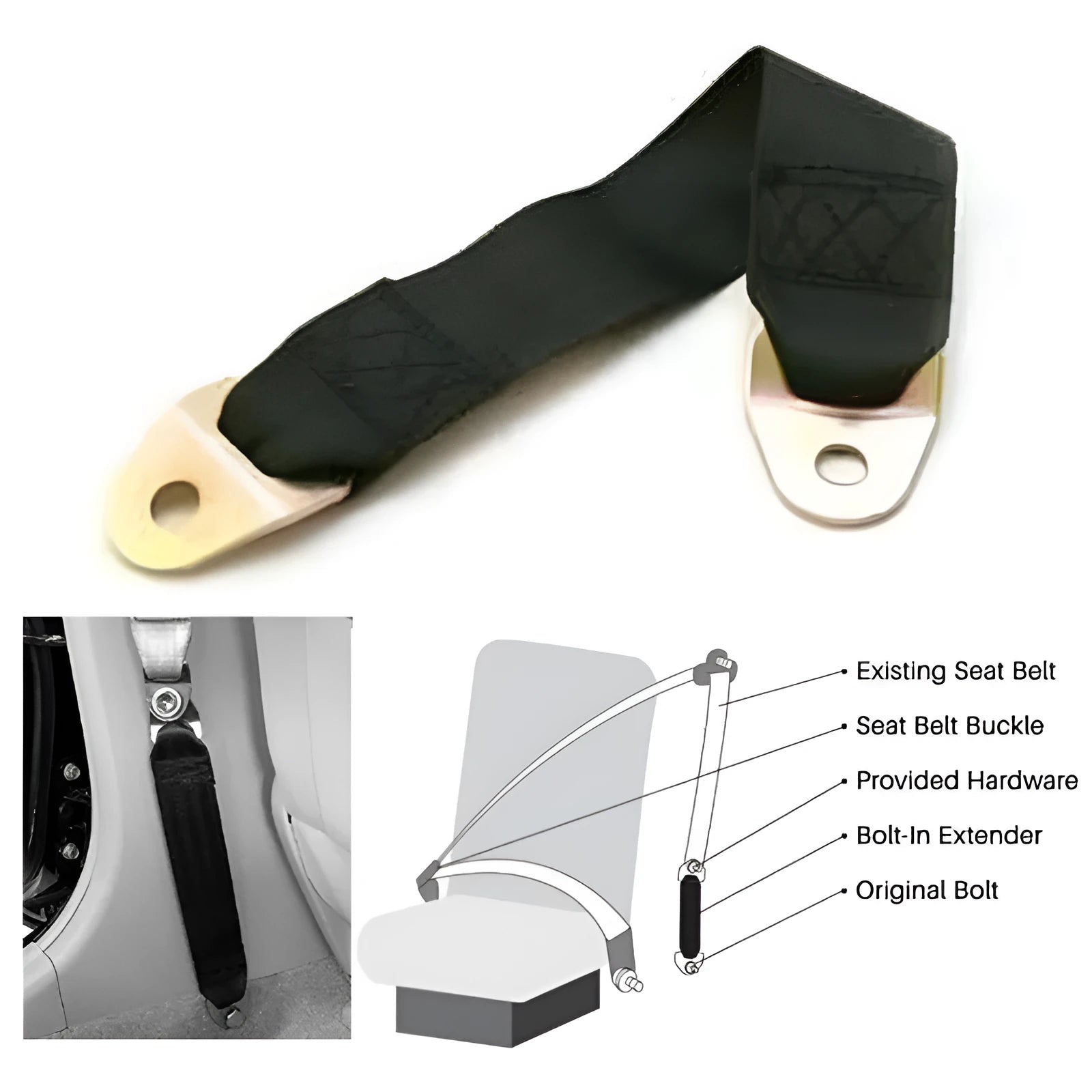 Adjustable polyester door latch and stop belt with screws and nuts for universal application