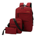 Men's navy blue nylon laptop rucksack with USB port, crossbody bag, and organiser pouch set on a table