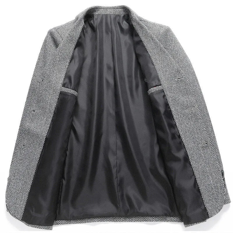 Men's loose fit woolen coat in polyester for spring and autumn casual wear