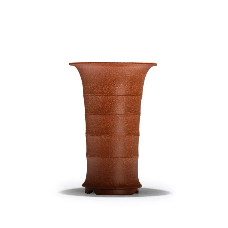 Handmade ceramic orchid pot with descending slope and mud purple sand finish, festival height, large or small