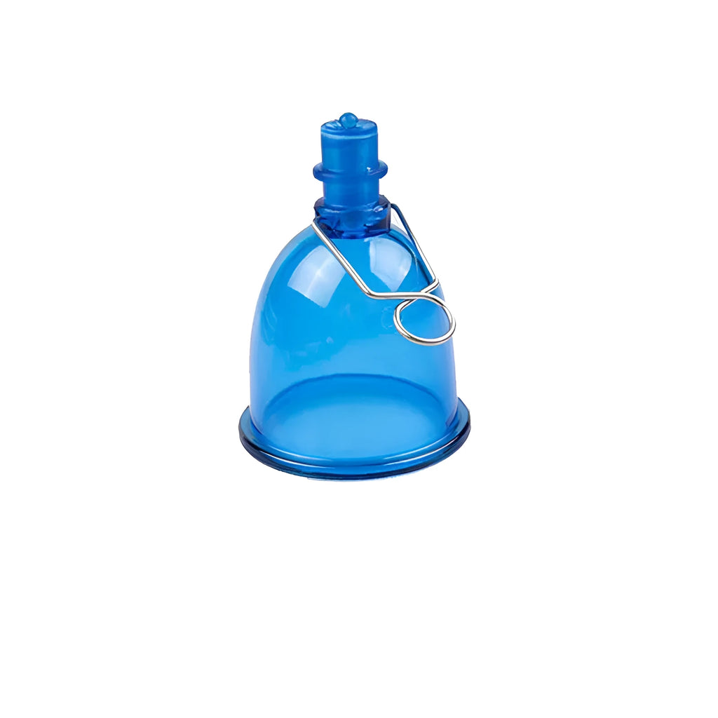 Blue silicone male masturbator adult toy shown in small, medium, and large size options.