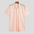 Men's pink short-sleeve cardigan with a loose hole waffle knit texture for summer.