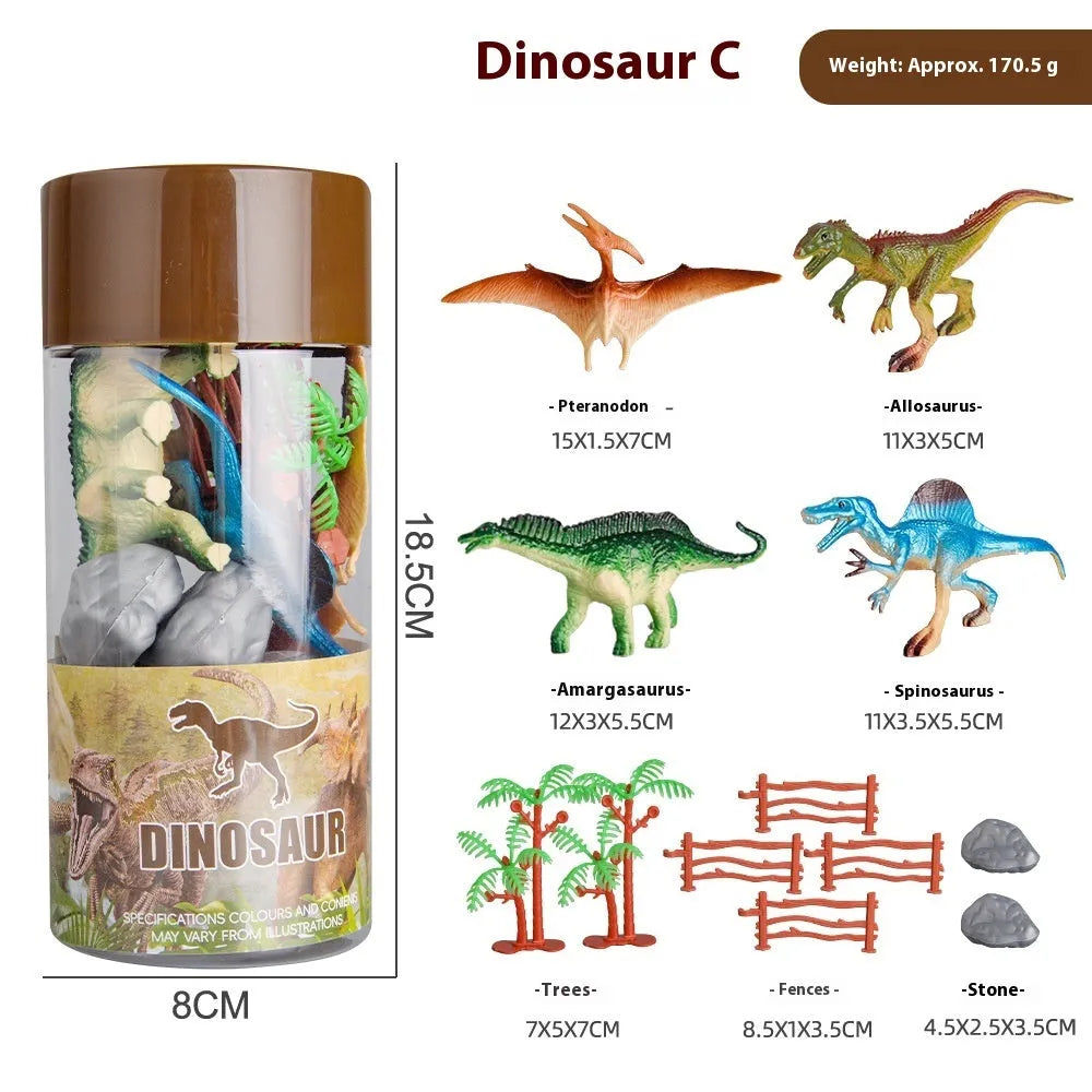 Children's plastic animal model toy set for ages 4-6 in a cylinder, with dinosaur, farm, marine, pet dog and wildlife options