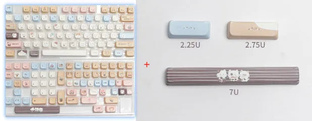 High Sea Salt Cat mechanical keyboard PBT key cap set with March past space bar design and 7u supplement kit