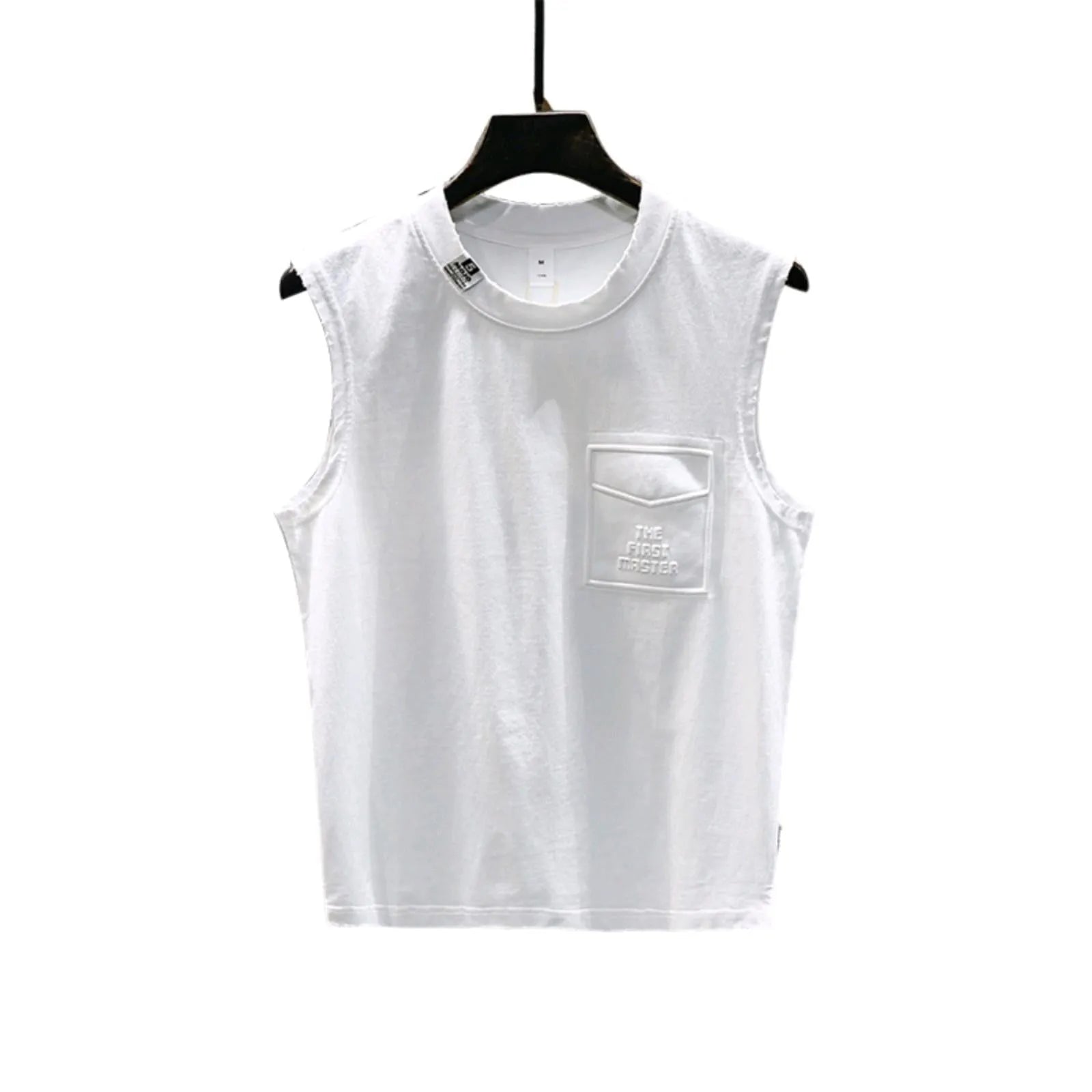 A solid colour loose-fitting cotton sleeveless T-shirt with a straight hem, shown in white.