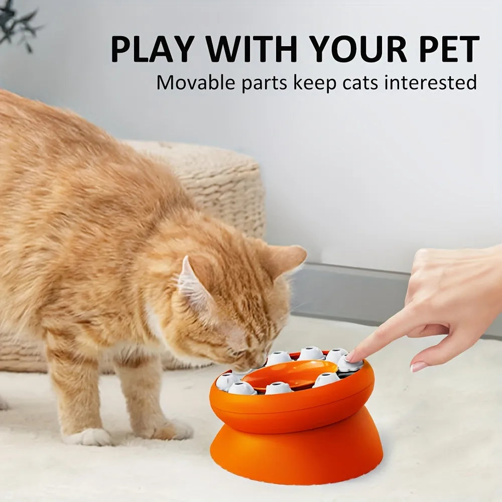 Interactive cat slow feeder raised bowl 15-degree tilt orange colour 210x210x121mm