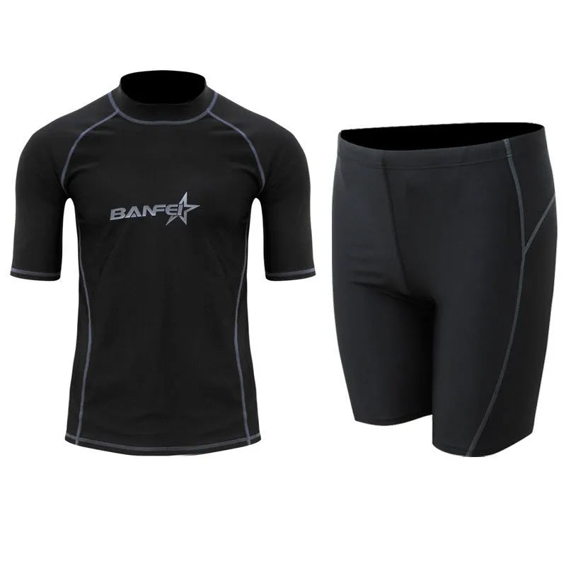 Men's quick-dry half sleeve nylon swimsuit for swimming and wading activities