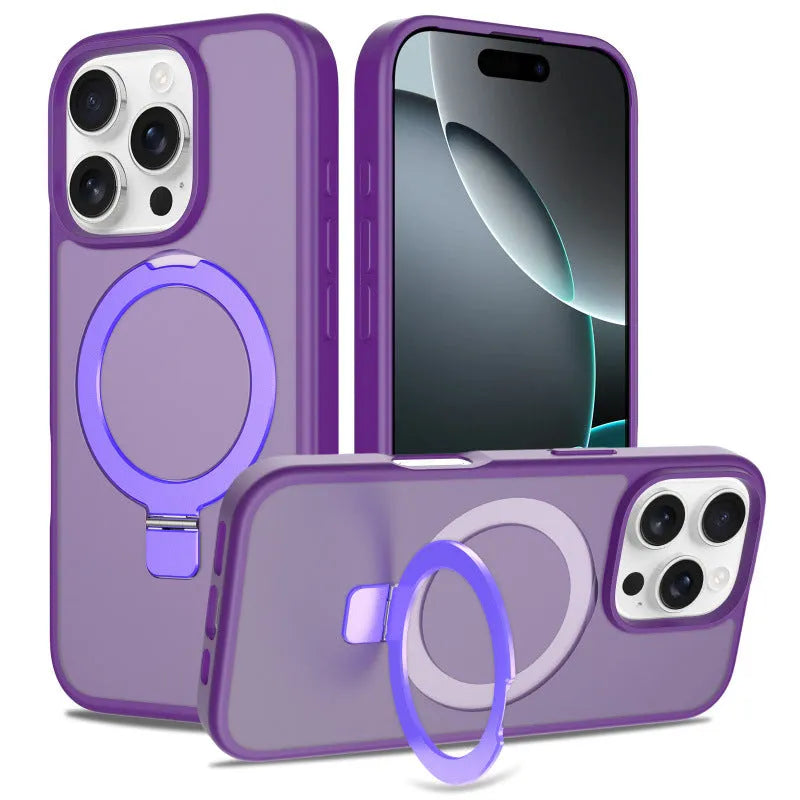 Magnetic drop-resistant phone case for iPhone 17 series with invisible bracket, black colour, TPU PC material
