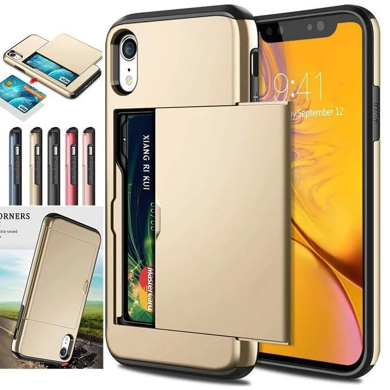 Black card shockproof hybrid wallet TPU case for iPhone with built-in card slot