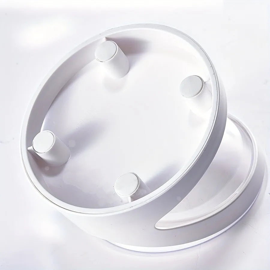 White clear plastic elevated cat food bowl with anti-vomit tilt design on stable base