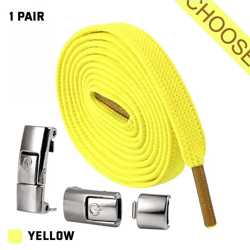Set of press lock elastic no-tie shoelaces in 8mm widened flat design on a white background.