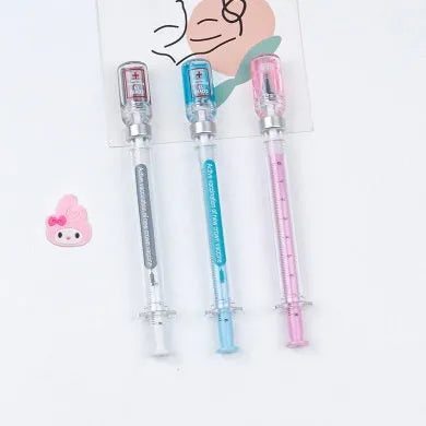 Vaccine design gel pen with plastic construction and 0.5mm black refill