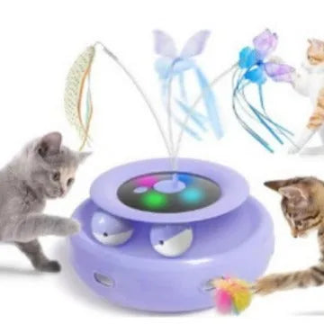 Plastic electric turntable cat toy for self-hi indoor play, shown in a colour option such as pink or white