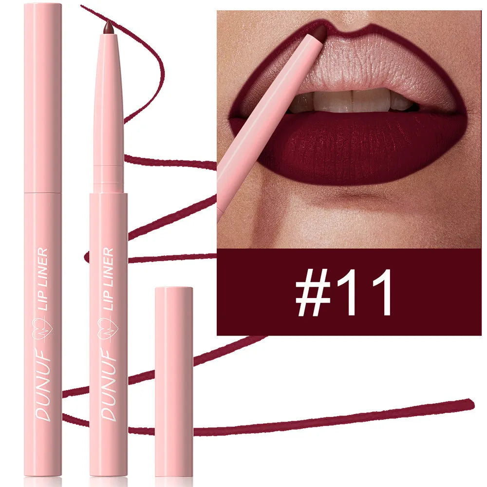 Set of twelve velvet matte lip liner pencils in different colours numbered 01 to 12