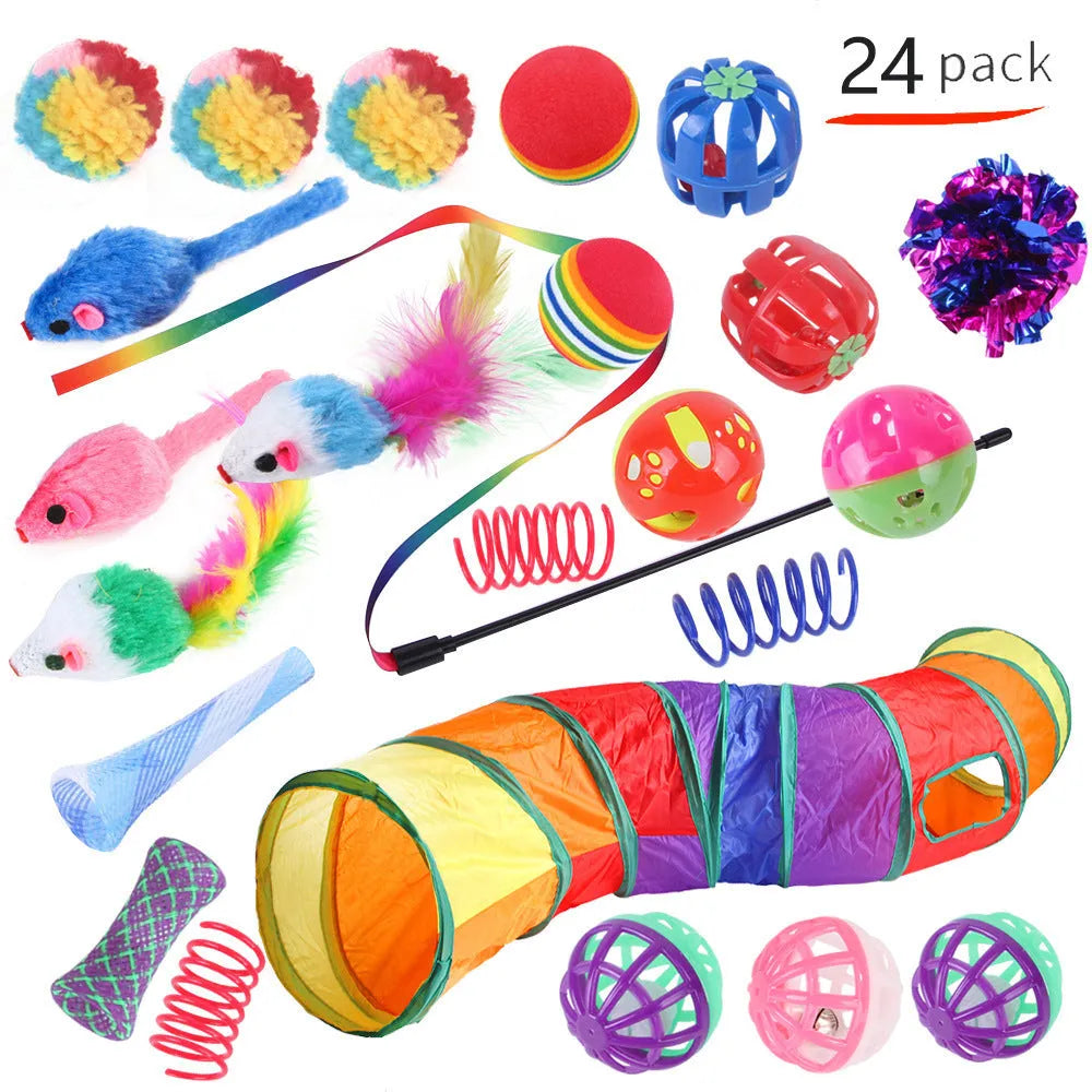 Plastic cat channel tunnel toy set showing single and double layer designs