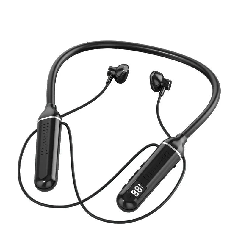 Wireless Bluetooth earphones with silicone bow sports neckband and battery display in black colour choice