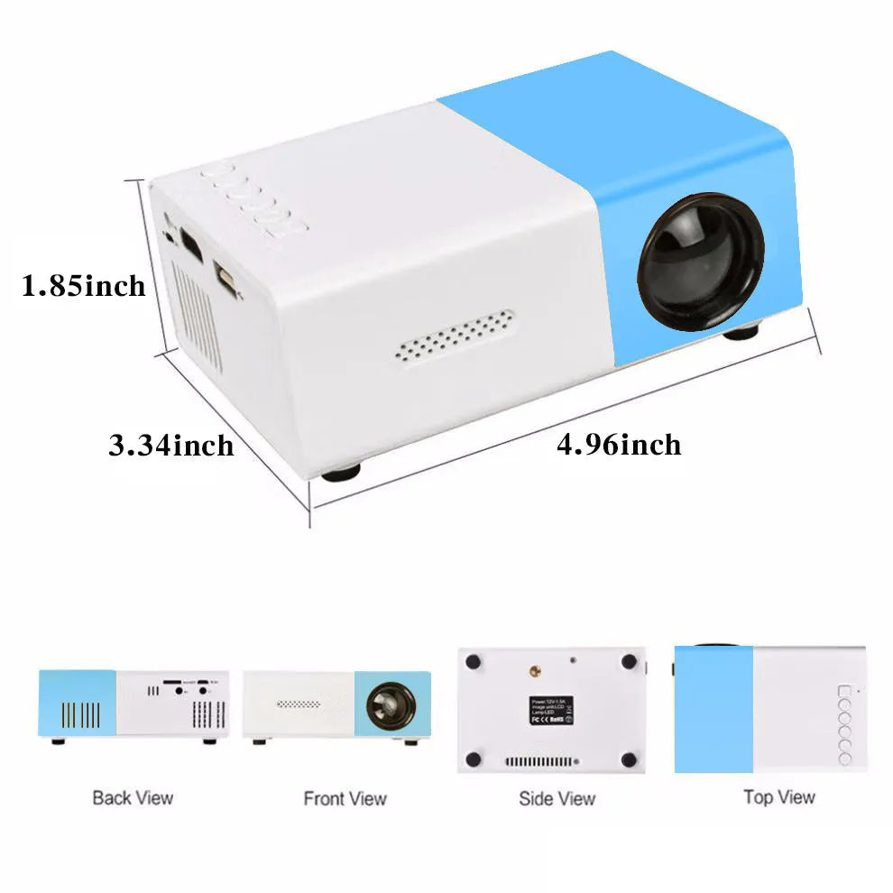 YG300 mini portable projector in yellow with 1080p resolution and 100ANSI brightness for home use