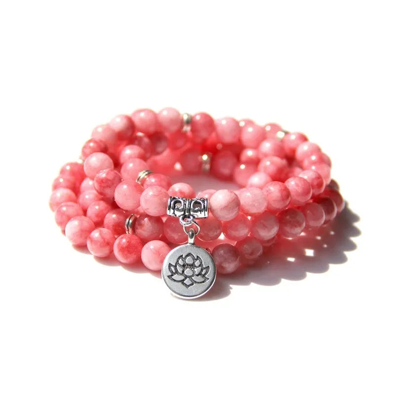 Geometric natural stone bracelet with angel echeveria and lotus design for women in various colours