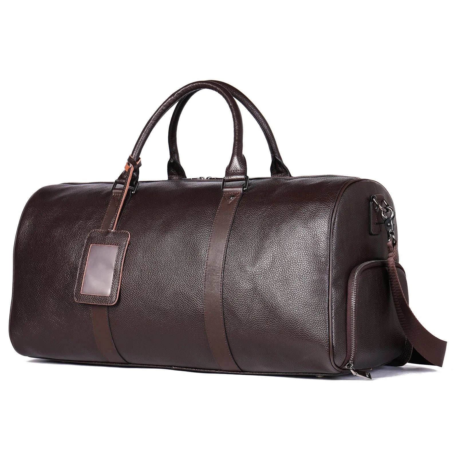 Men's leather excursion bag with shoulder strap in black and coffee colour options