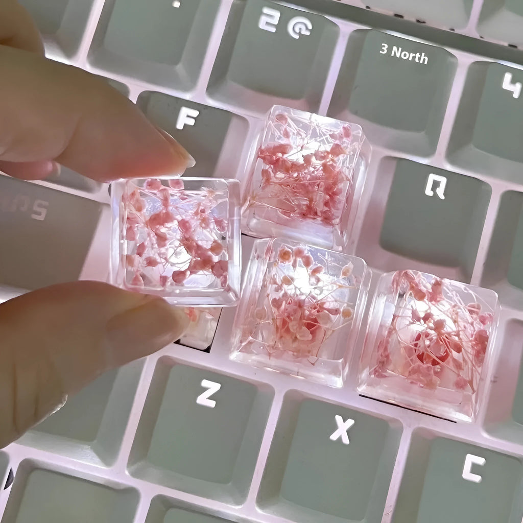 High transparency resin mechanical keyboard keycap with starry sky design in green colour