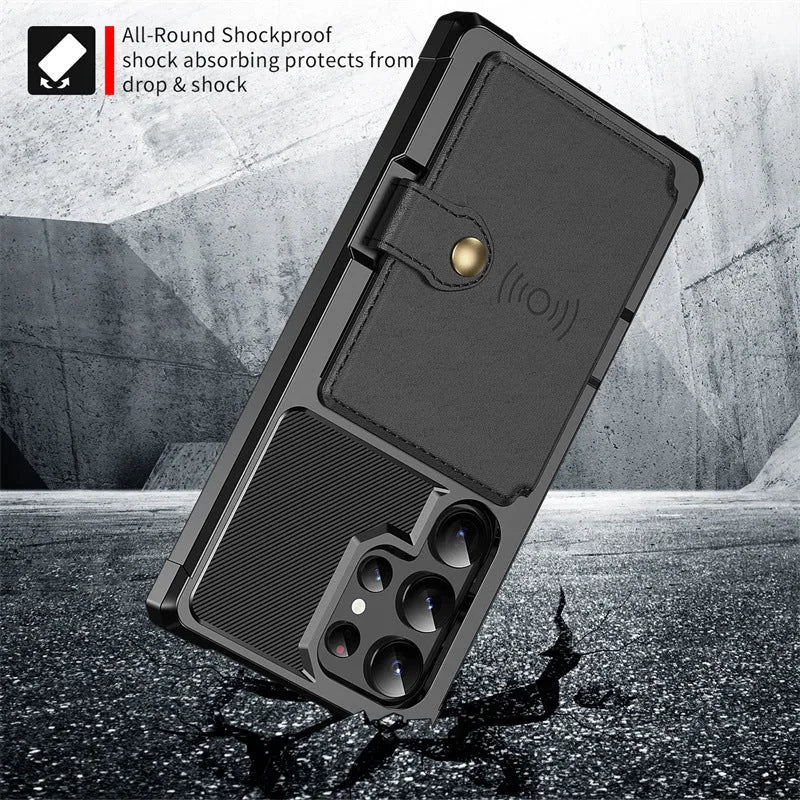 Plug-in drop-resistant car phone case for Samsung, flip style, black TPE with card slot