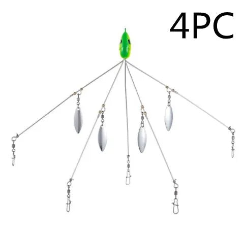 Bassdash umbrella fishing lure rig with 5 swivels and rotating metal sequins in green colour