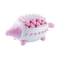 Blue wear-resistant treat dispensing dog toy with squeaky ball on white background